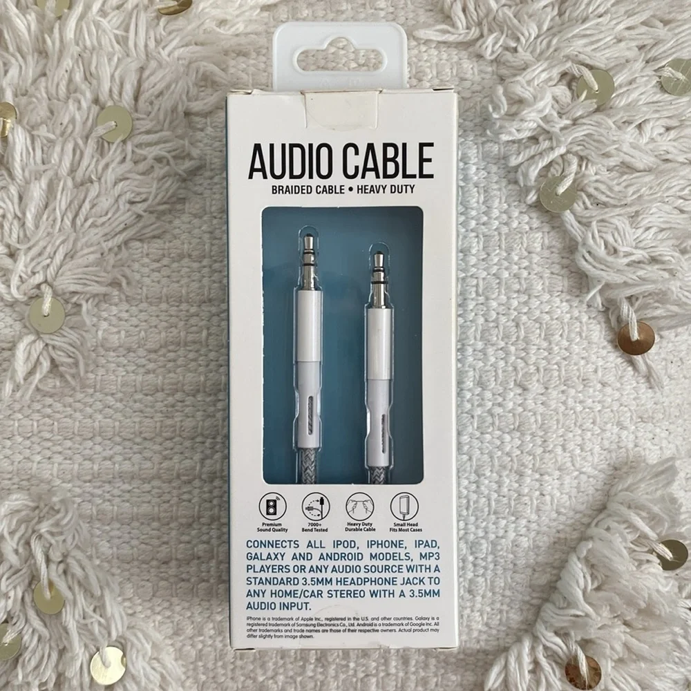 FREE ❤️ 3ft Braided Audio Cable Double Aux Heavy Duty Phone Car 3.5mm Jack